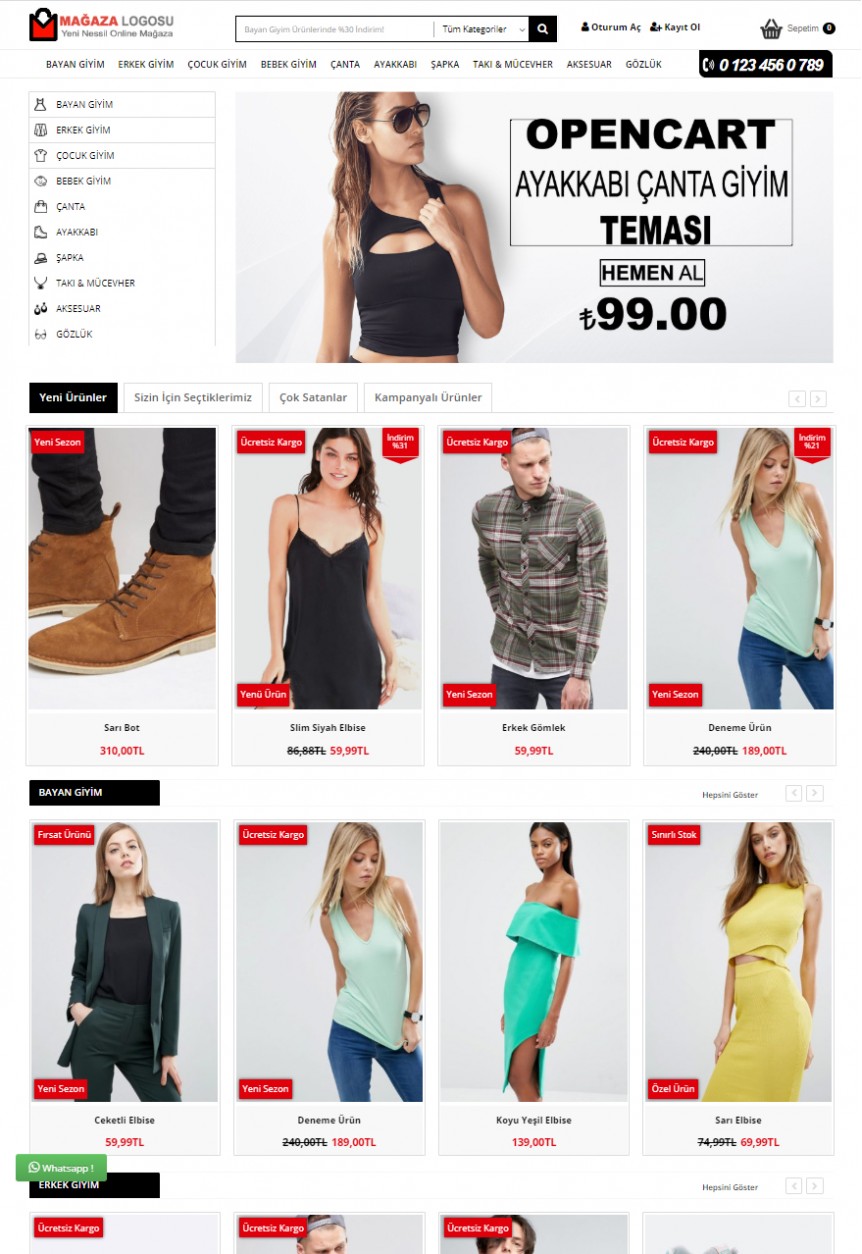 Opencart 3.x Ayakkabı Çanta Moda Teması